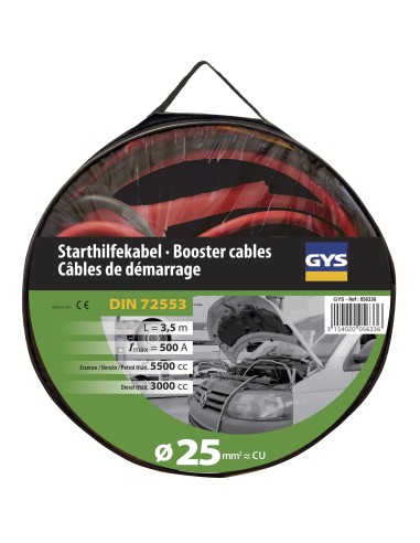 Cables Demarrage 500A (3.5 L/5.5 L) - 2X3,5M - Ø25Mm² - Pinces Isolées 