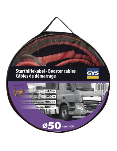 Cables Demarrage 1000A - 2X4,5M - Ø50Mm² - Pinces Isolées 