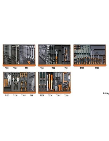 Composition de 153 outils pour la maintenance industrielle en plateaux thermoformés rigides en ABS