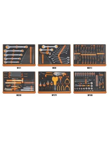 Composition de 214 outils pour la maintenance générale en plateaux mousse compacte