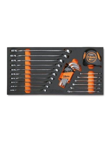 Plateau thermoformé souple avec clés mixtes, clés mâles 6 pans et outils de mesurage